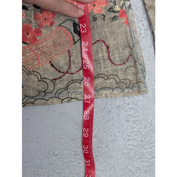 Lucky Brand Shirt Women's M Long Sleeve Tee Blue Beige Floral Japanese Y2K - Picture 4 of 5